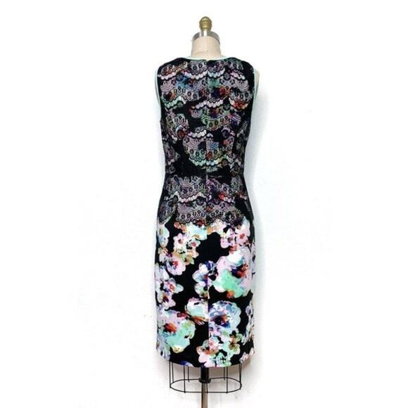 Neiman Marcus Floral Lace Overlay Sleeveless Scuba Sheath Dress sz Small - Picture 3 of 7